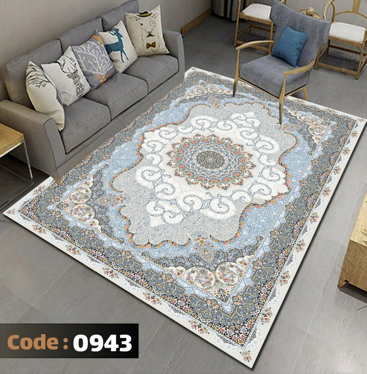 کاورفرش روفرشی دورکشدار گوشه لیفه ای طوسی کرم کد 0943