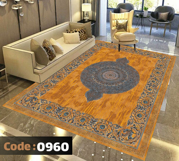 کاورفرش روفرشی دورکشدار گوشه لیفه ای طوسی کرم کد 0960