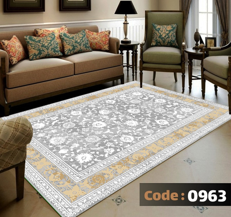 کاورفرش روفرشی دورکشدار گوشه لیفه ای طوسی کرم کد 0963