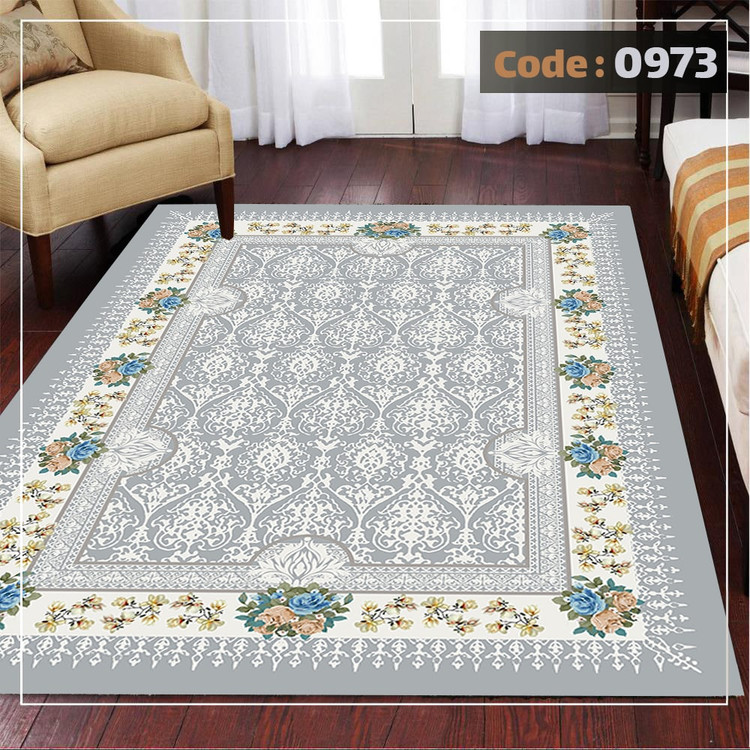 کاورفرش روفرشی دورکشدار گوشه لیفه ای طوسی کرم کد 0973