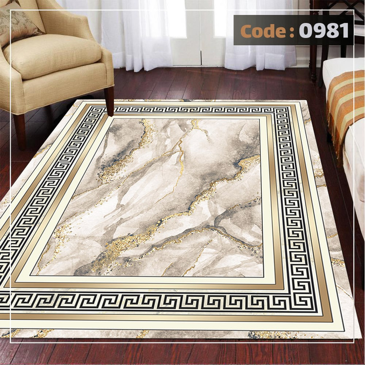 کاورفرش روفرشی دورکشدار گوشه لیفه ای طوسی کرم کد 0981
