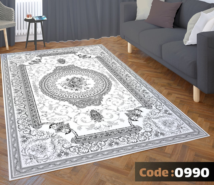 کاورفرش روفرشی دورکشدار گوشه لیفه ای طوسی کرم کد 0990