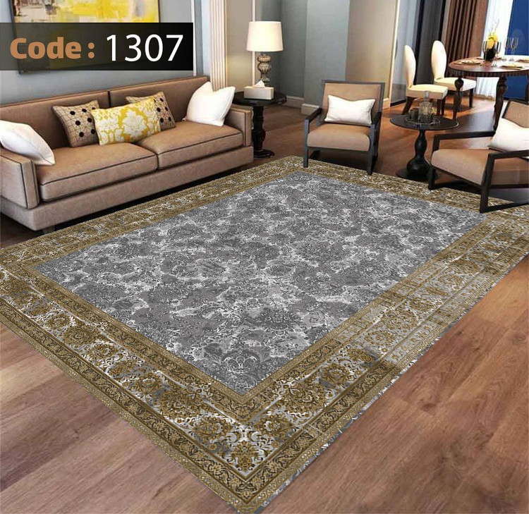 کاورفرش روفرشی دورکشدار گوشه لیفه ای طوسی کرم کد 1307