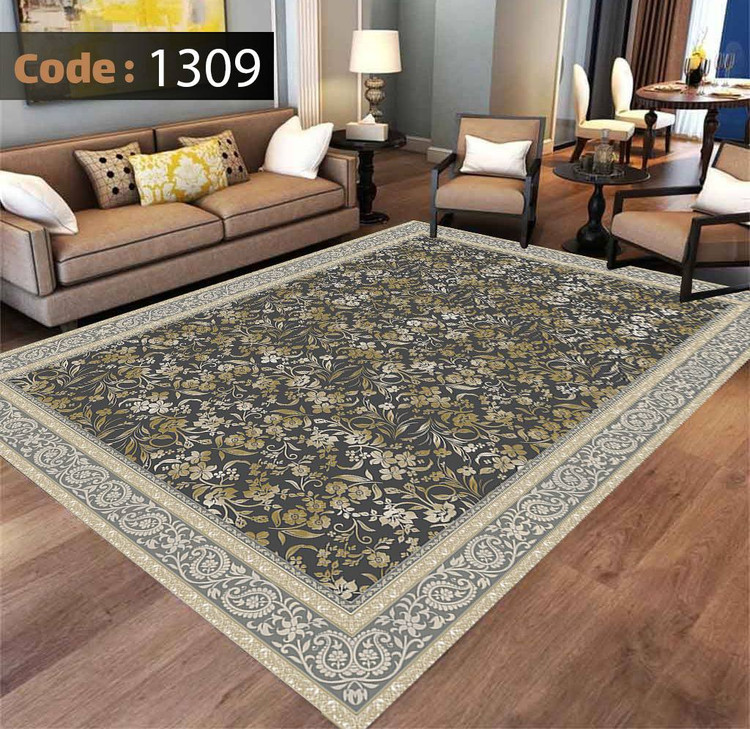 کاورفرش روفرشی دورکشدار گوشه لیفه ای طوسی کرم کد 1309