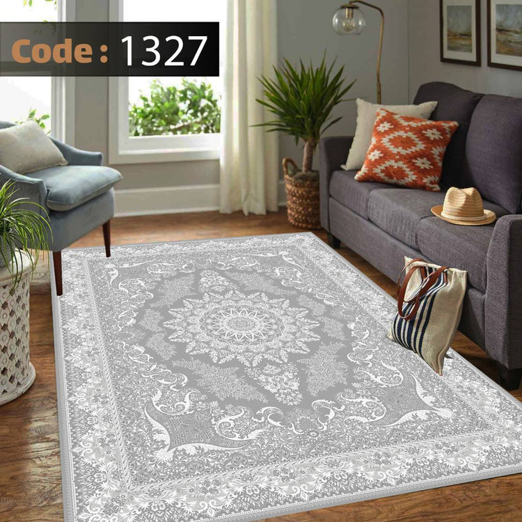 کاورفرش روفرشی دورکشدار گوشه لیفه ای طوسی کرم کد 1327