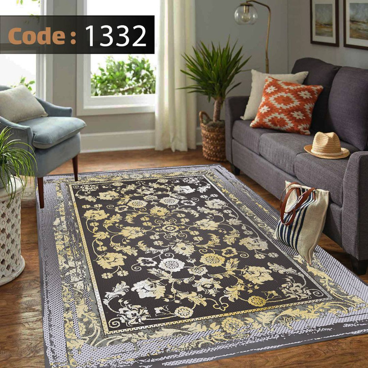 کاورفرش روفرشی دورکشدار گوشه لیفه ای طوسی کرم کد 1332