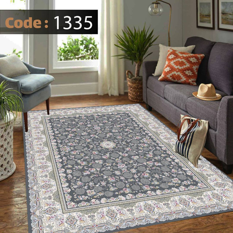 کاورفرش روفرشی دورکشدار گوشه لیفه ای طوسی کرم کد 1335