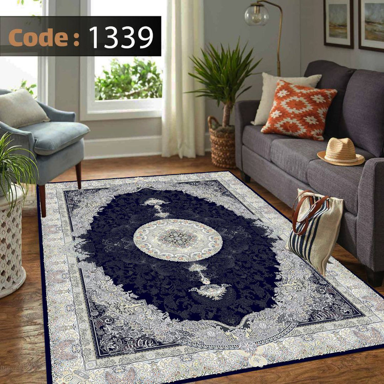 کاورفرش روفرشی دورکشدار گوشه لیفه ای طوسی کرم کد 1339