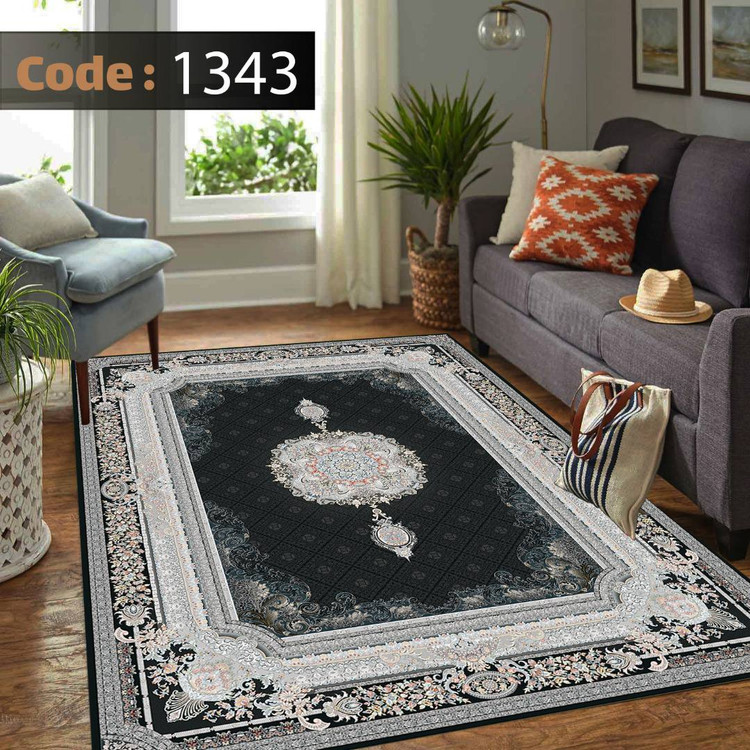 کاورفرش روفرشی دورکشدار گوشه لیفه ای طوسی کرم کد 1343