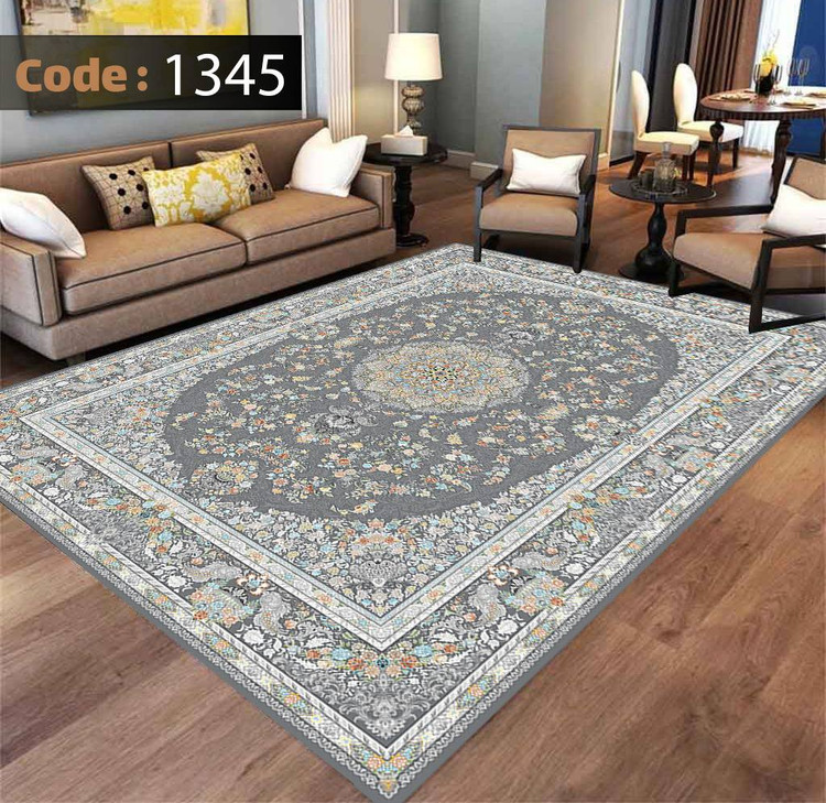 کاورفرش روفرشی دورکشدار گوشه لیفه ای طوسی کرم کد 1345