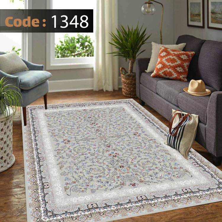 کاورفرش روفرشی دورکشدار گوشه لیفه ای طوسی کرم کد 1348