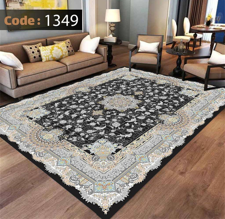 کاورفرش روفرشی دورکشدار گوشه لیفه ای طوسی کرم کد 1349