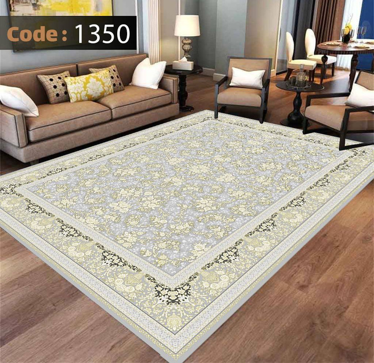 کاورفرش روفرشی دورکشدار گوشه لیفه ای طوسی کرم کد 1350