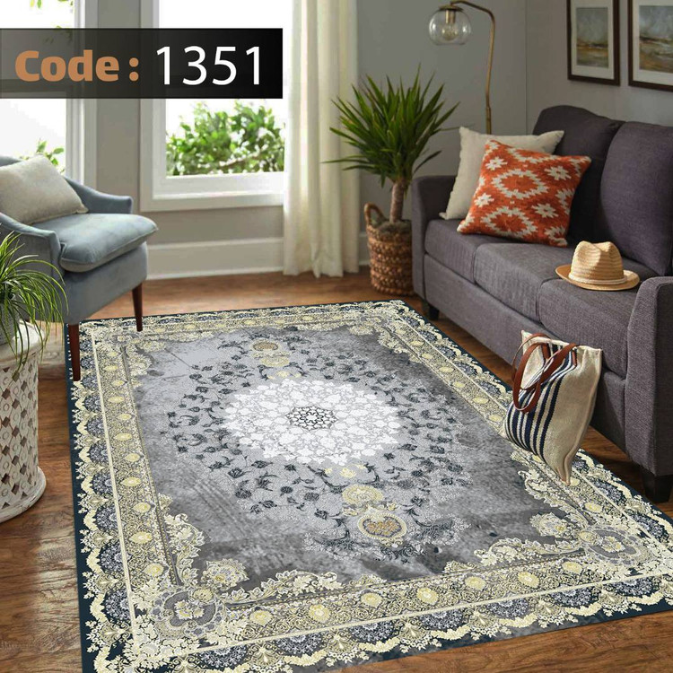 کاورفرش روفرشی دورکشدار گوشه لیفه ای طوسی کرم کد 1351