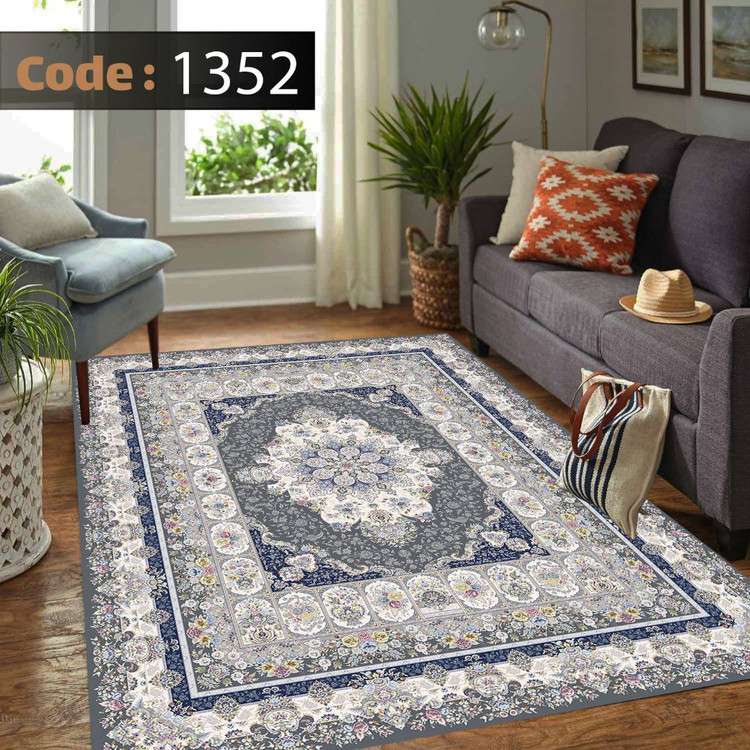کاورفرش روفرشی دورکشدار گوشه لیفه ای طوسی کرم کد 1352