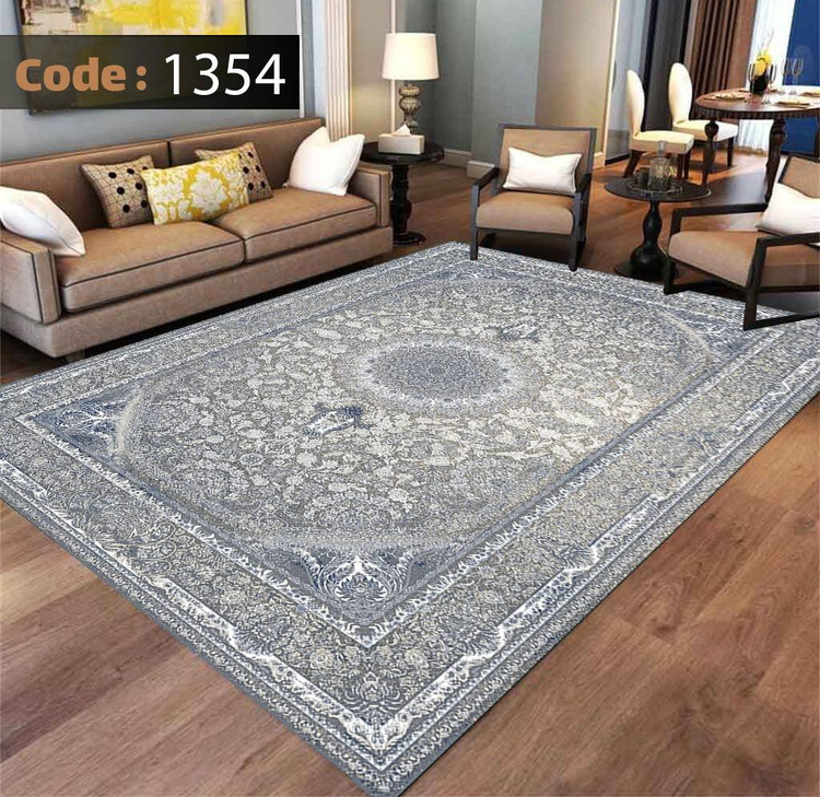 کاورفرش روفرشی دورکشدار گوشه لیفه ای طوسی کرم کد 1354