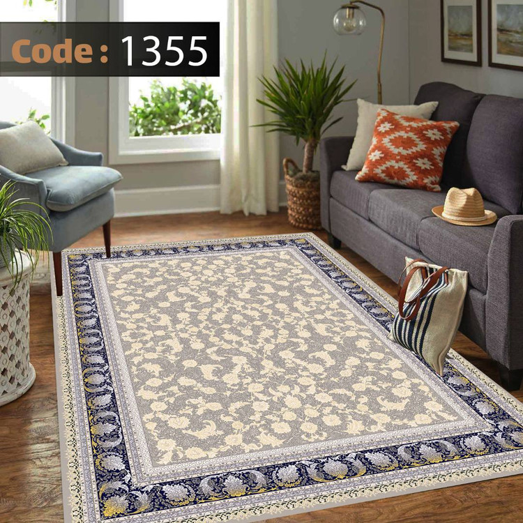 کاورفرش روفرشی دورکشدار گوشه لیفه ای طوسی کرم کد 1355