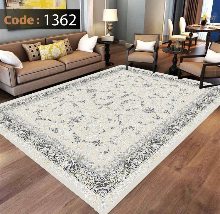 کاورفرش روفرشی دورکشدار گوشه لیفه ای طوسی کرم کد 1362