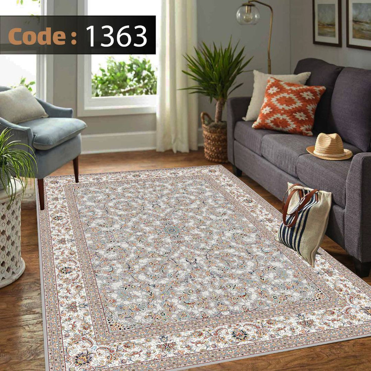 کاورفرش روفرشی دورکشدار گوشه لیفه ای طوسی کرم کد 1363