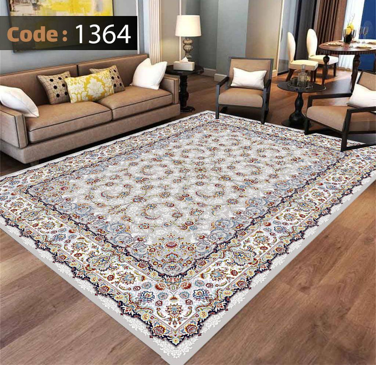 کاورفرش روفرشی دورکشدار گوشه لیفه ای طوسی کرم کد 1364
