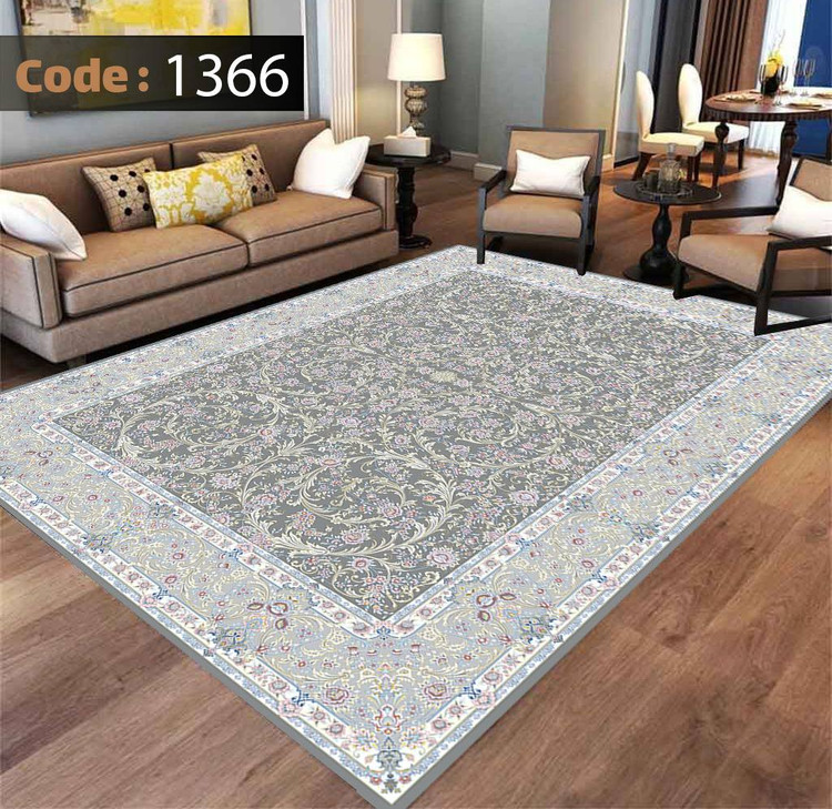 کاورفرش روفرشی دورکشدار گوشه لیفه ای طوسی کرم کد 1366