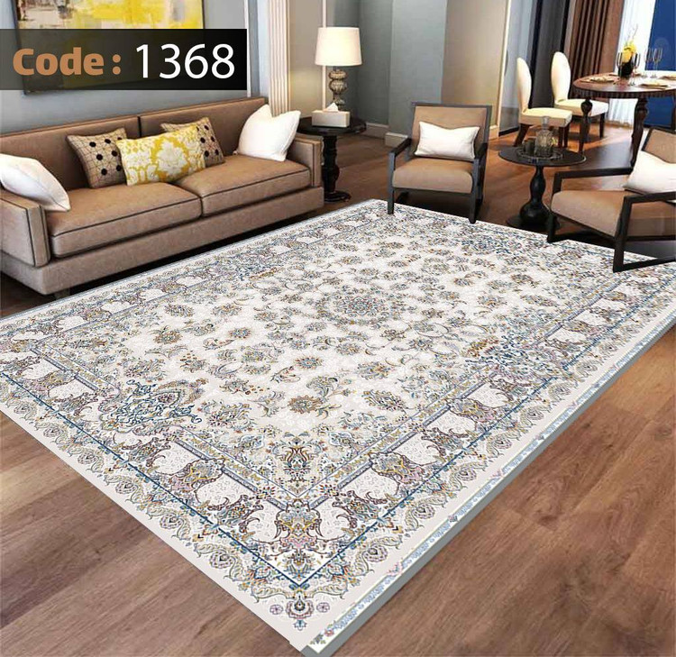 کاورفرش روفرشی دورکشدار گوشه لیفه ای طوسی کرم کد 1368