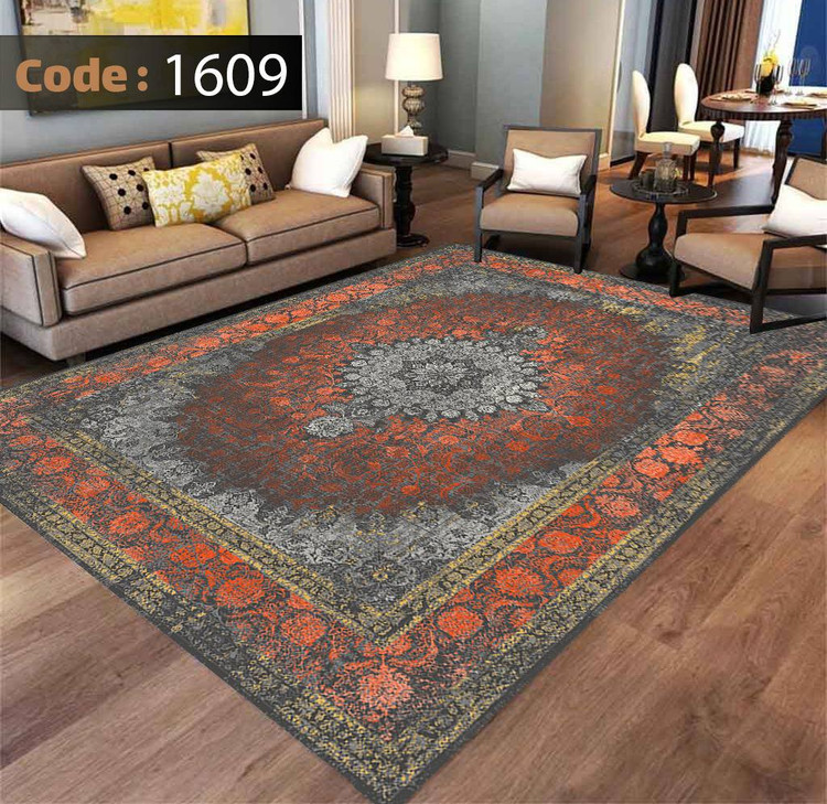 کاورفرش روفرشی دورکشدار گوشه لیفه ای طوسی کرم کد 1609