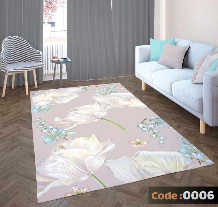 کاورفرش روفرشی دورکشدار گوشه لیفه ای طوسی کرم کد 0006