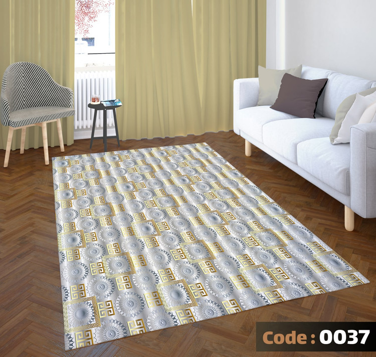 کاورفرش روفرشی دورکشدار گوشه لیفه ای طوسی کرم کد 0037