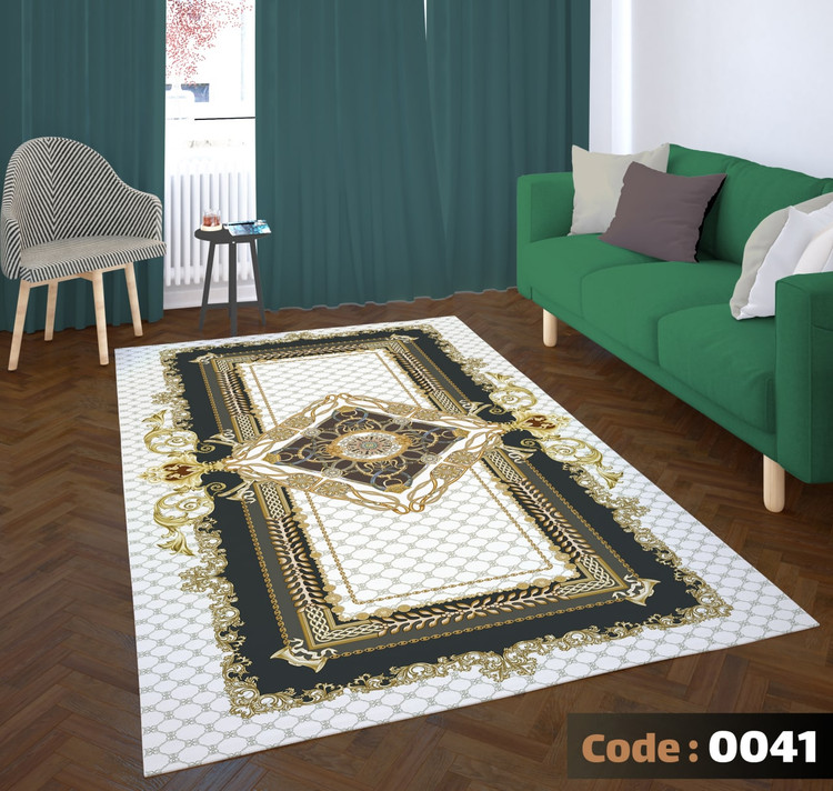 کاورفرش روفرشی دورکشدار گوشه لیفه ای طوسی کرم کد 0041