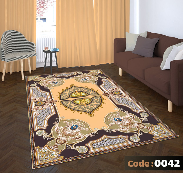کاورفرش روفرشی دورکشدار گوشه لیفه ای طوسی کرم کد 0042