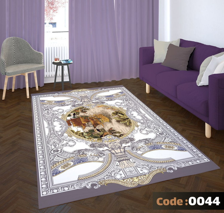 کاورفرش روفرشی دورکشدار گوشه لیفه ای طوسی کرم کد 0044