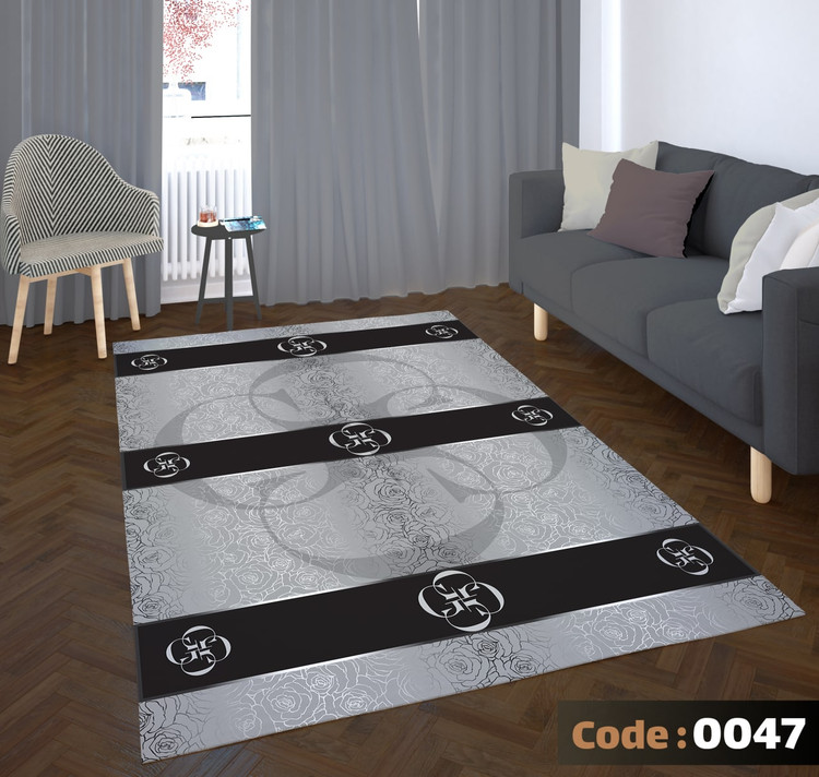 کاورفرش روفرشی دورکشدار گوشه لیفه ای طوسی کرم کد 0047