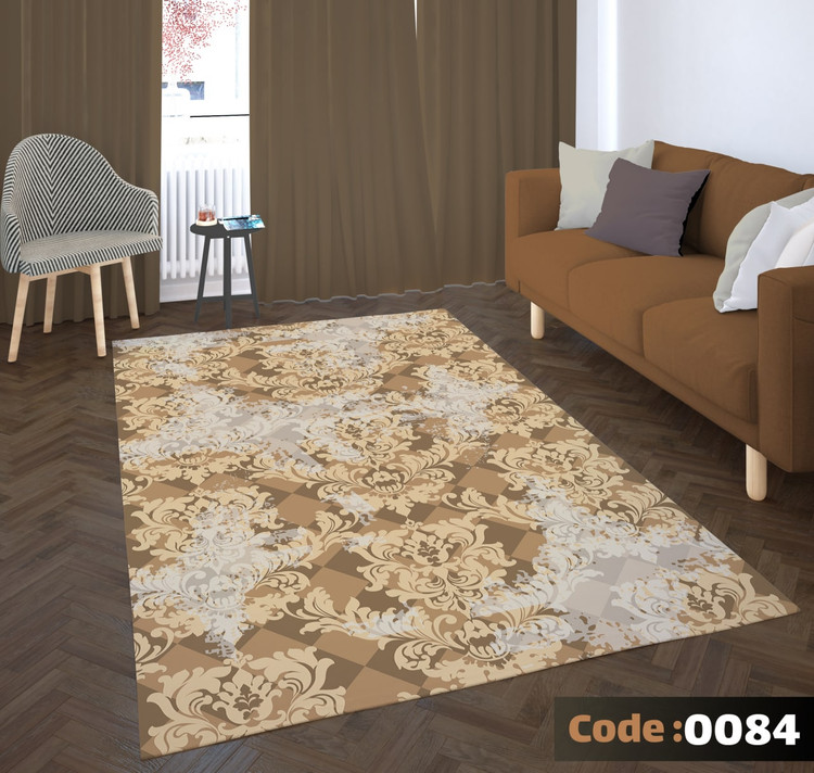 کاورفرش روفرشی دورکشدار گوشه لیفه ای طوسی کرم کد 0084