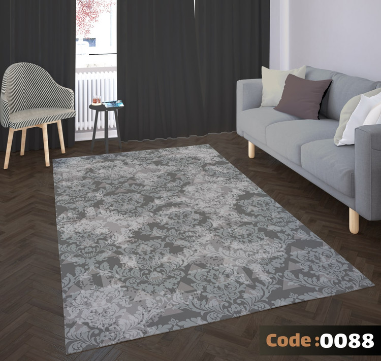 کاورفرش روفرشی دورکشدار گوشه لیفه ای طوسی کرم کد 0088