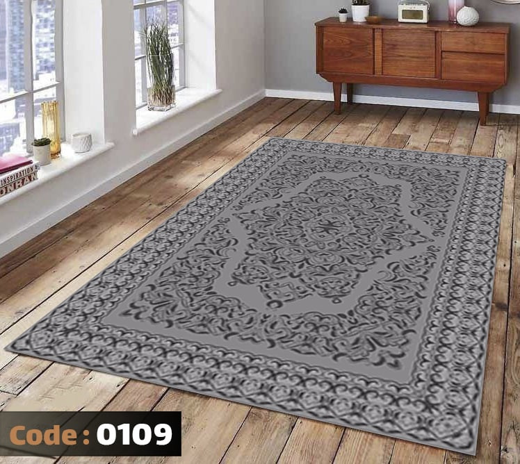 کاورفرش روفرشی دورکشدار گوشه لیفه ای طوسی کرم کد 0109