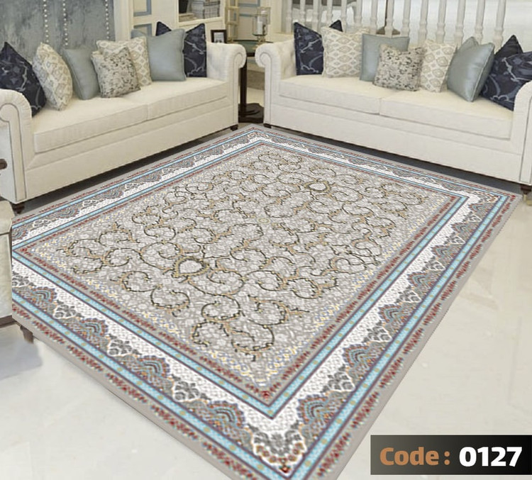 کاورفرش روفرشی دورکشدار گوشه لیفه ای طوسی کرم کد 0127