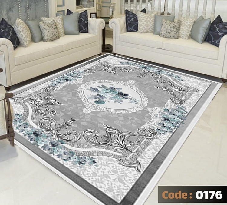 کاورفرش روفرشی دورکشدار گوشه لیفه ای طوسی کرم کد 0176