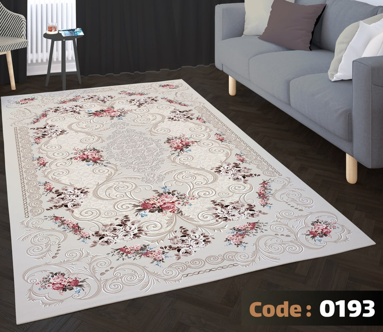 کاورفرش روفرشی دورکشدار گوشه لیفه ای طوسی کرم کد 0193