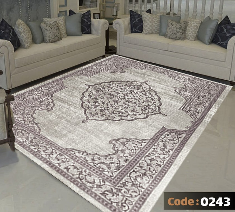 کاورفرش روفرشی دورکشدار گوشه لیفه ای طوسی کرم کد 0243