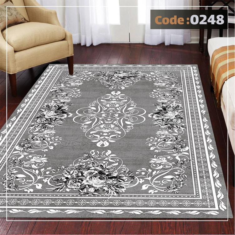 کاورفرش روفرشی دورکشدار گوشه لیفه ای طوسی کرم کد 0248