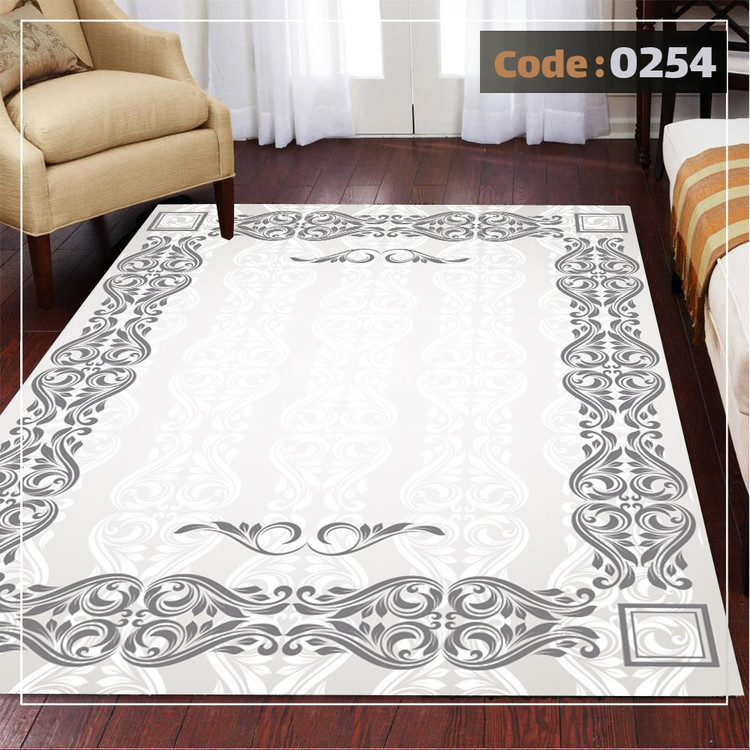 کاورفرش روفرشی دورکشدار گوشه لیفه ای طوسی کرم کد 0254
