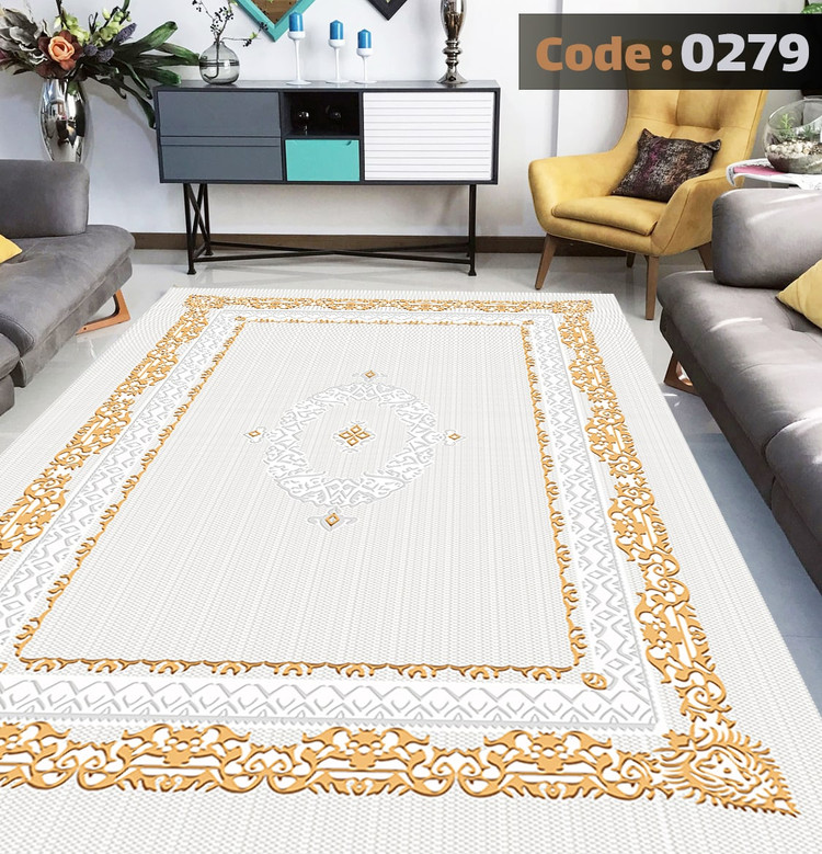 کاورفرش روفرشی دورکشدار گوشه لیفه ای طوسی کرم کد 0279