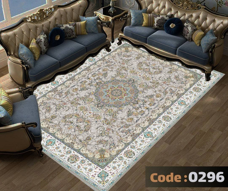 کاورفرش روفرشی دورکشدار گوشه لیفه ای طوسی کرم کد 0296