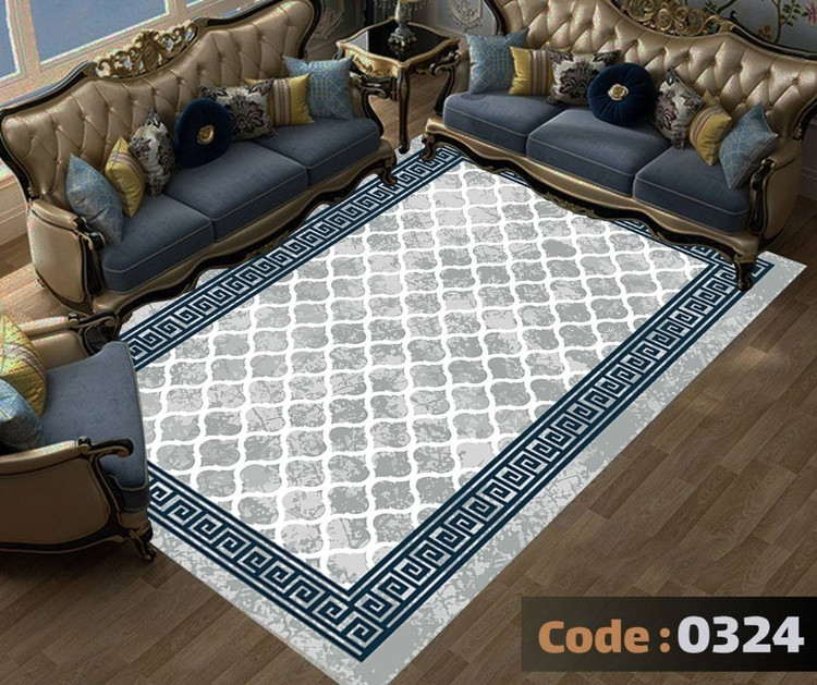 کاورفرش روفرشی دورکشدار گوشه لیفه ای طوسی کرم کد 0324