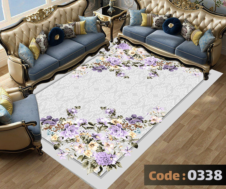 کاورفرش روفرشی دورکشدار گوشه لیفه ای طوسی کرم کد 0338