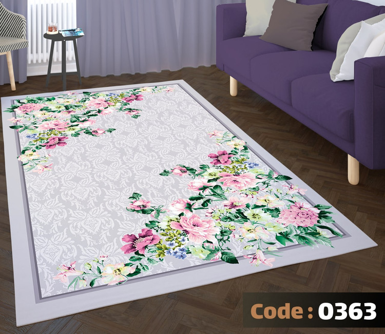 کاورفرش روفرشی دورکشدار گوشه لیفه ای طوسی کرم کد 0363