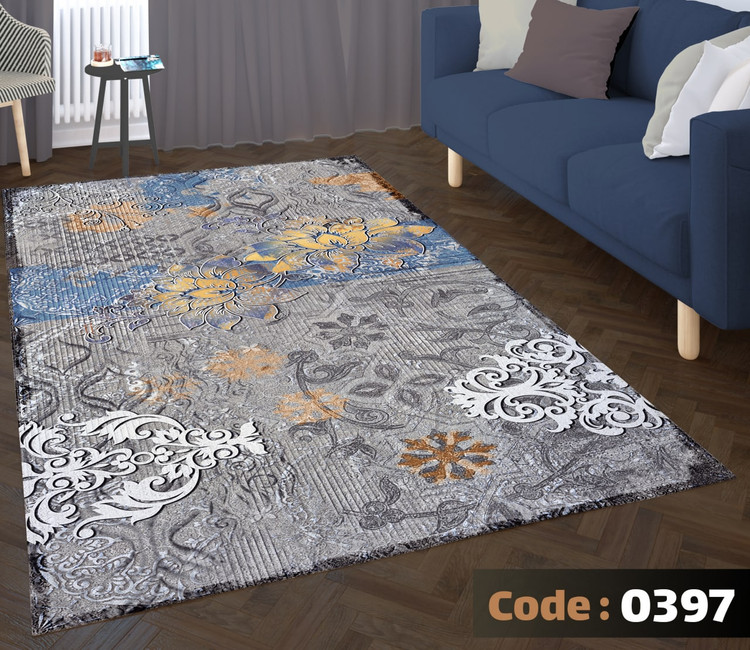 کاورفرش روفرشی دورکشدار گوشه لیفه ای طوسی کرم کد 0397