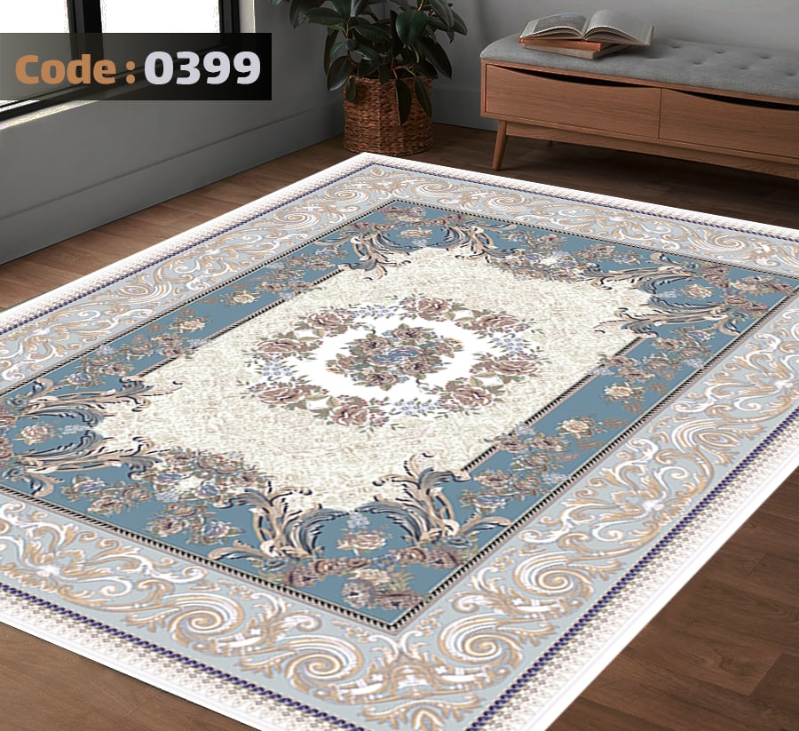 کاورفرش روفرشی دورکشدار گوشه لیفه ای طوسی کرم کد 0399