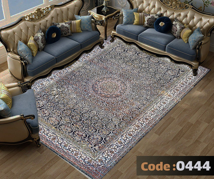 کاورفرش روفرشی دورکشدار گوشه لیفه ای طوسی کرم کد 0444